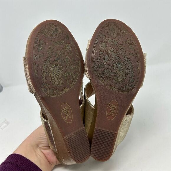 Söfft Women's Gold Metallic Snake Print Wedge Strappy Sandals Size 7 Summer - Picture 7 of 11